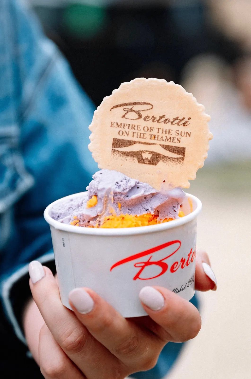 Bertotti Empire of the Sun branded cup with lavender gelato