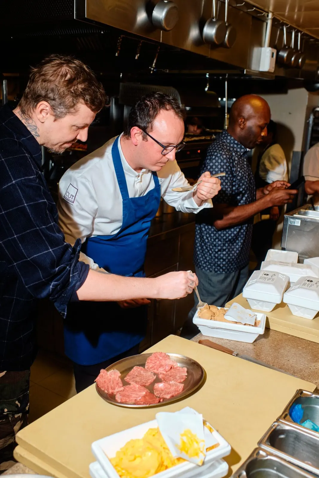 Chef Elliott Grover plating Bertotti Japanese whisky gelato at CUT, Park Lane