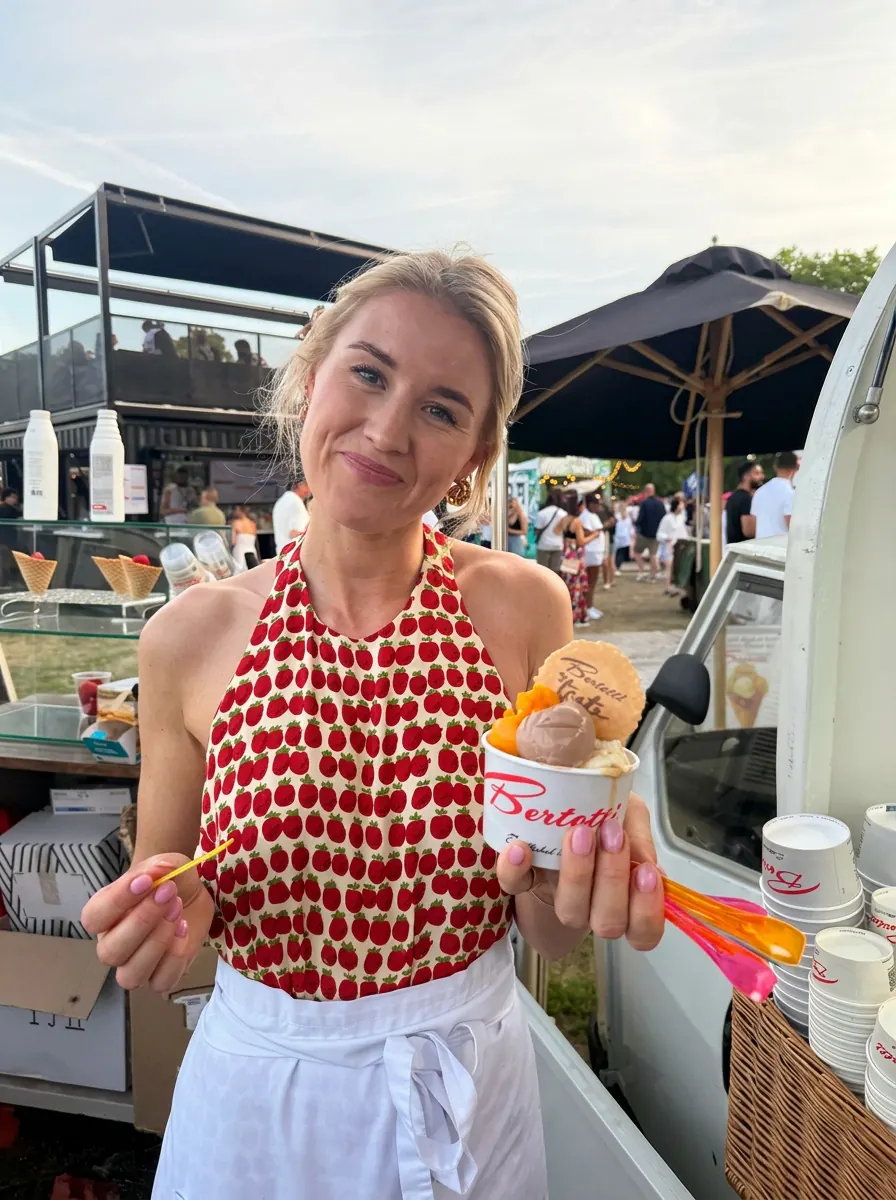 Kate Austen hosting a private event with Bertotti gelato