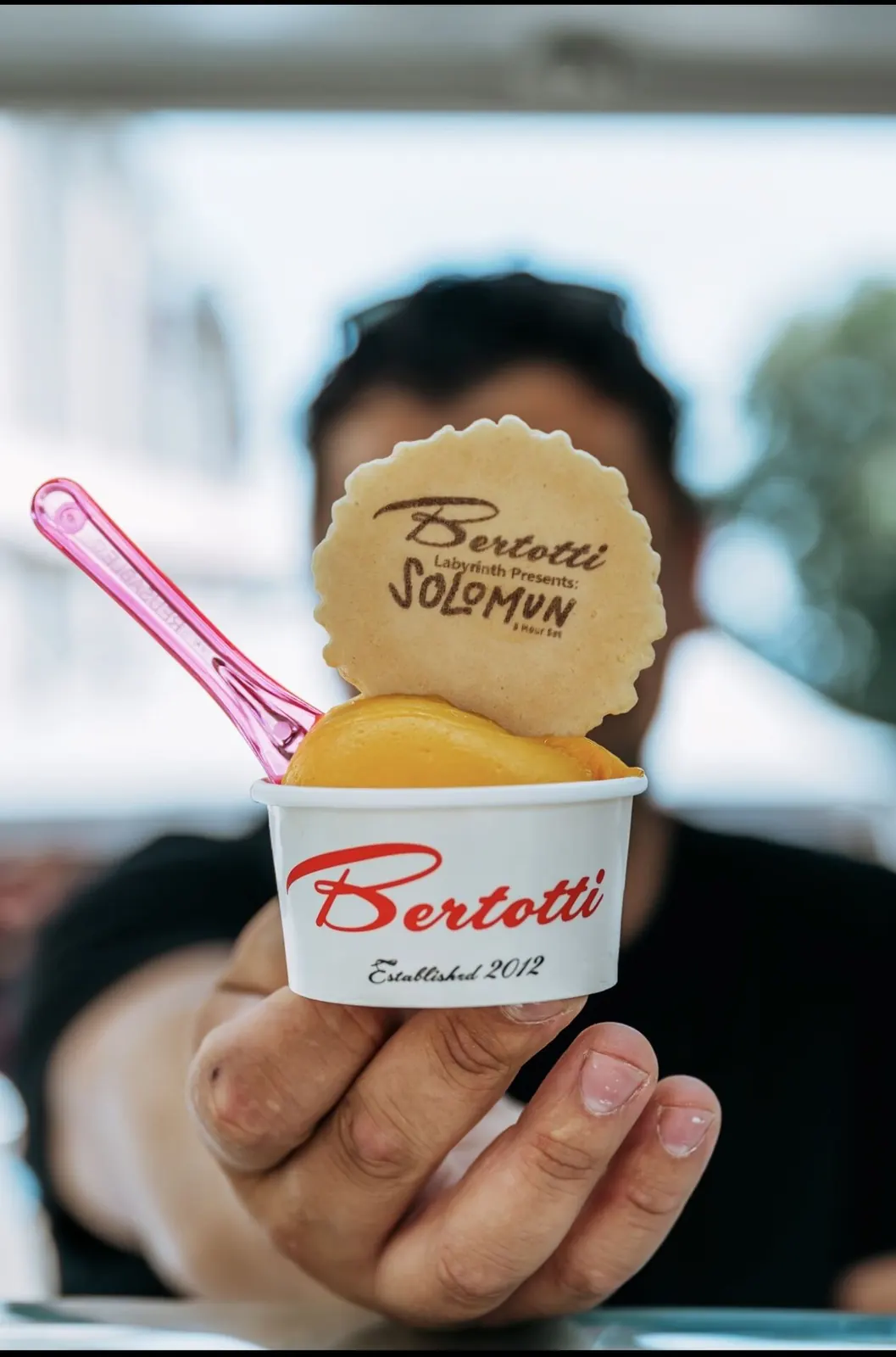 Bertotti mango gelato cup, served near Notting Hill